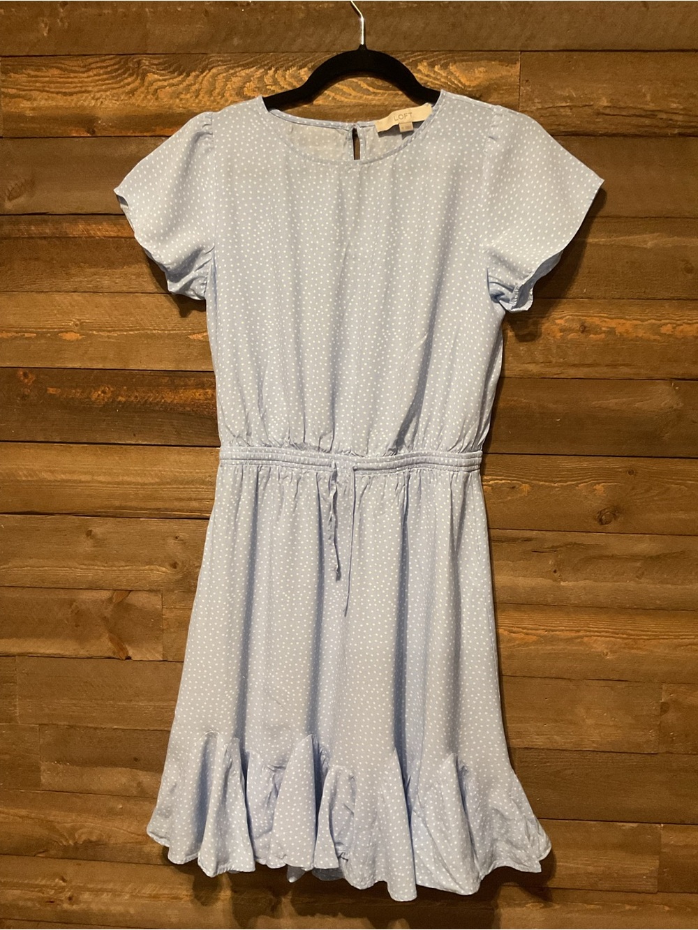 Women’s LOFT Baby Blue Dress With White Polka Dots Size XS